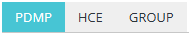 PDMP, HCE, GROUP tabs