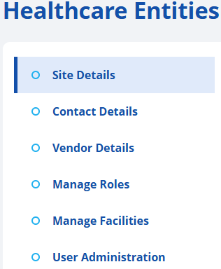 Site Details navigation menu